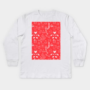 Doodle Christmas pattern red Kids Long Sleeve T-Shirt